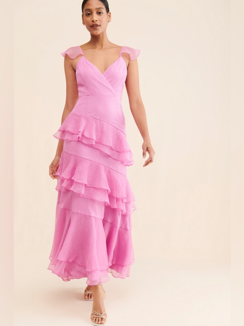 Hutch Tiered Shimmer Chiffon Maxi Dress